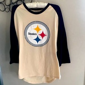Men’s Pittsburgh Steelers Black/Cream Color 3/4 sleeve Raglan